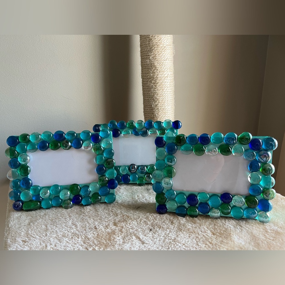 Glass beads on frame 3x5 blue green